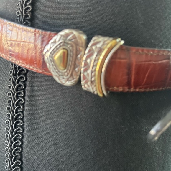 Brighton Medium Alligator Embossed Leather Belt, Black Brown Two Tone Silver Gol - Picture 5 of 8